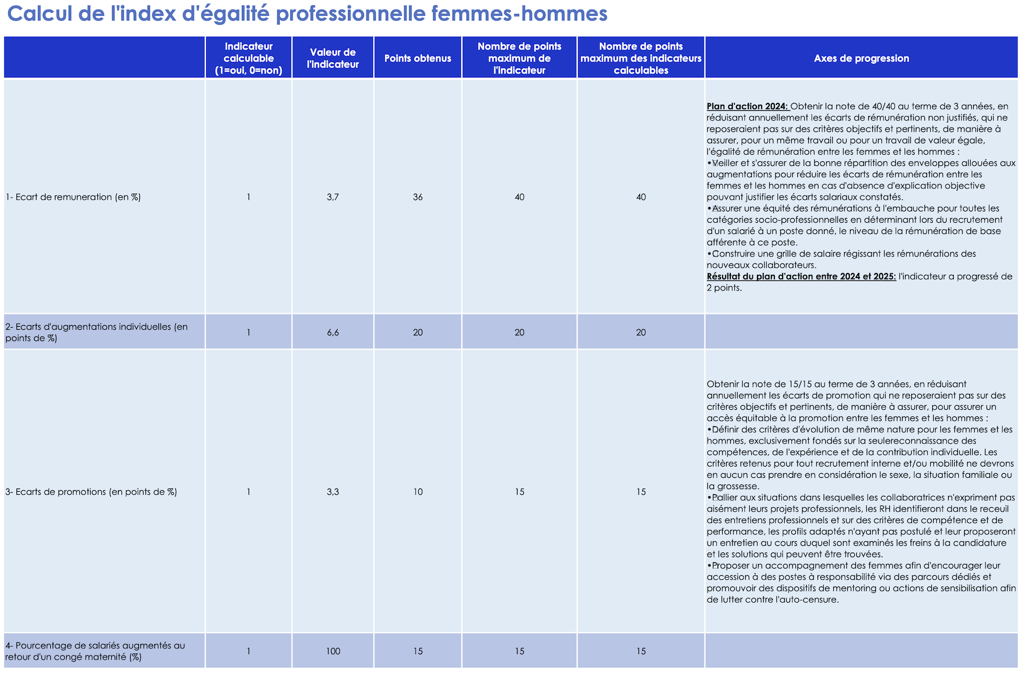 Index égalité professionnelle homme/femme